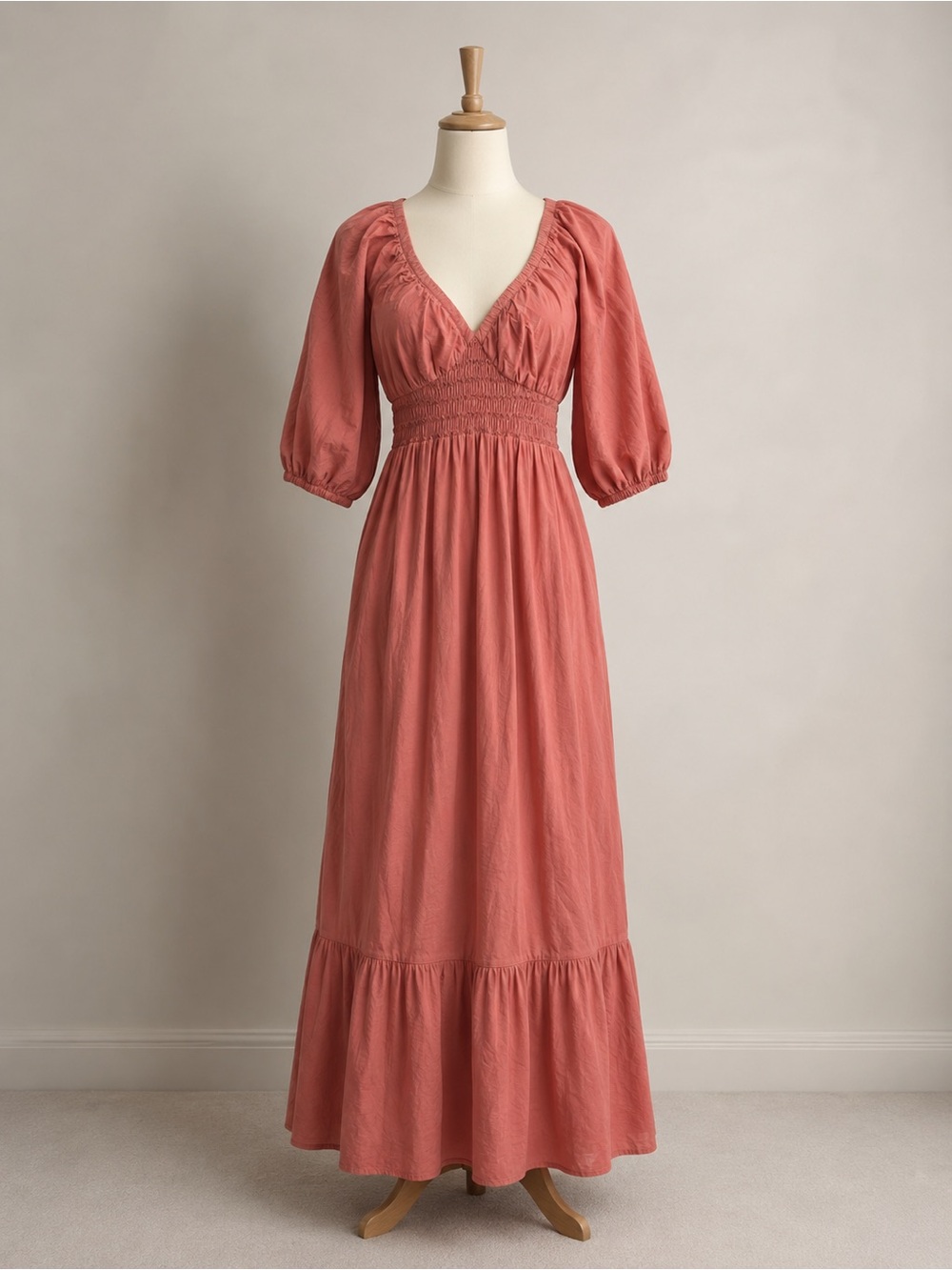 Patrons of Peace Coral V-Neck Smocked Maxi Dress